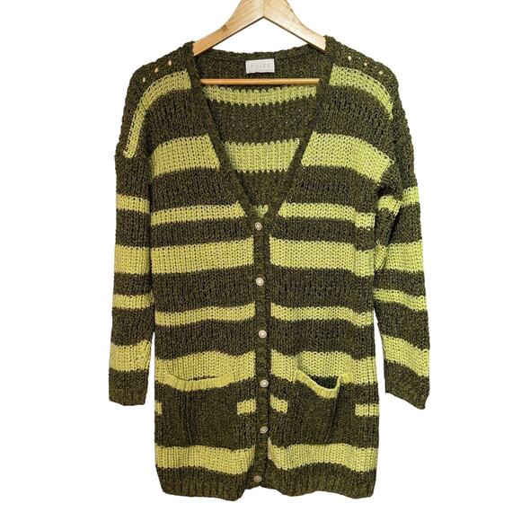 Pôles Maison Montagut Knit Cardigan Sweater Women’s Size Small Green Striped - Picture 1 of 8